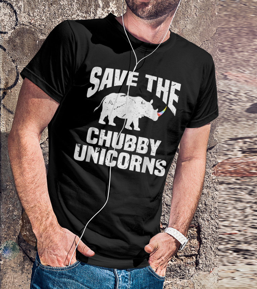Save The Chubby Unicorns Rhino Rainbow Horn Funny T-Shirt