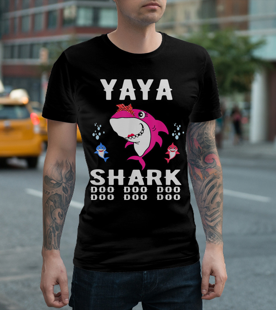 Yaya Shark Doo Doo Doo Doo Doo Doo Pink And Blue Sharks T-Shirt