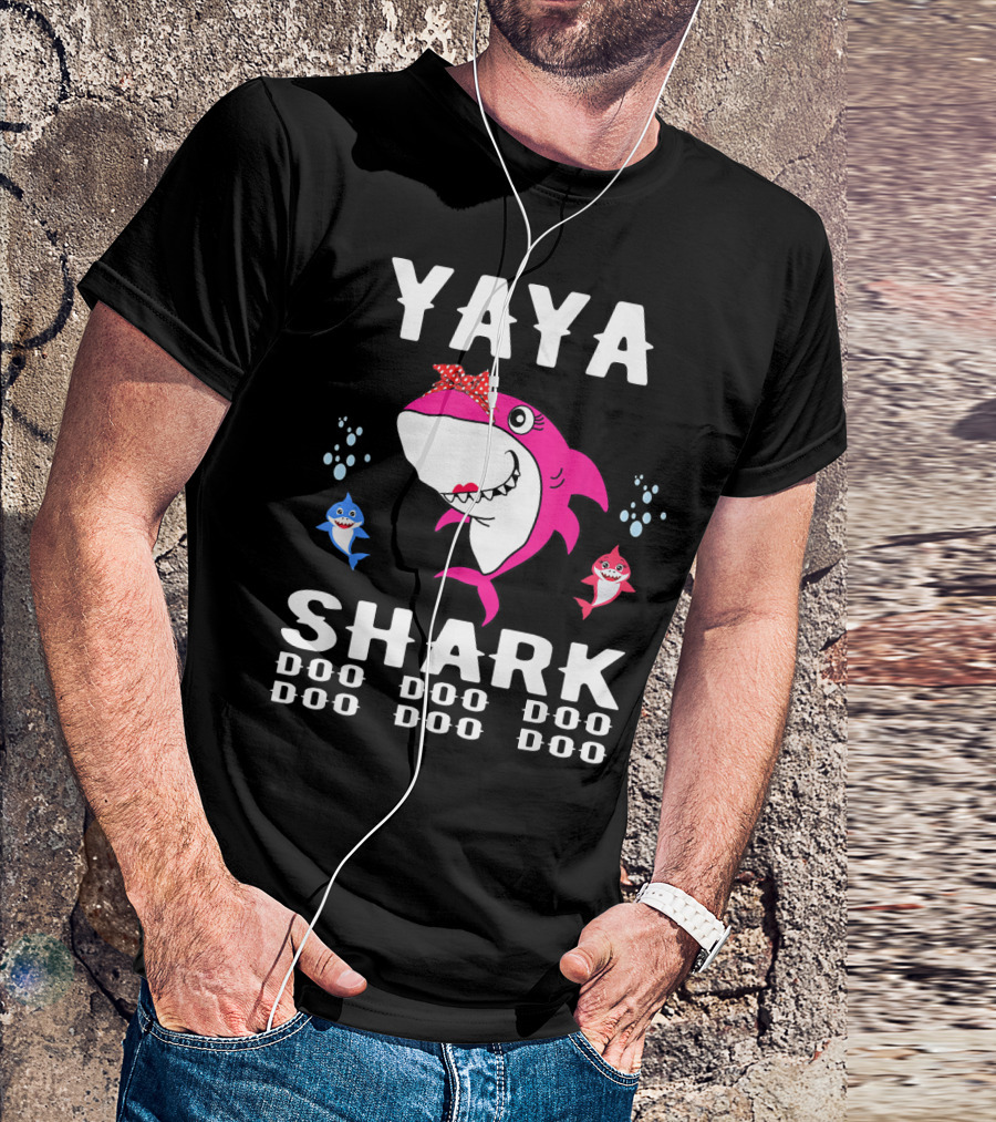 Yaya Shark Doo Doo Doo Doo Doo Doo Pink And Blue Sharks T-Shirt