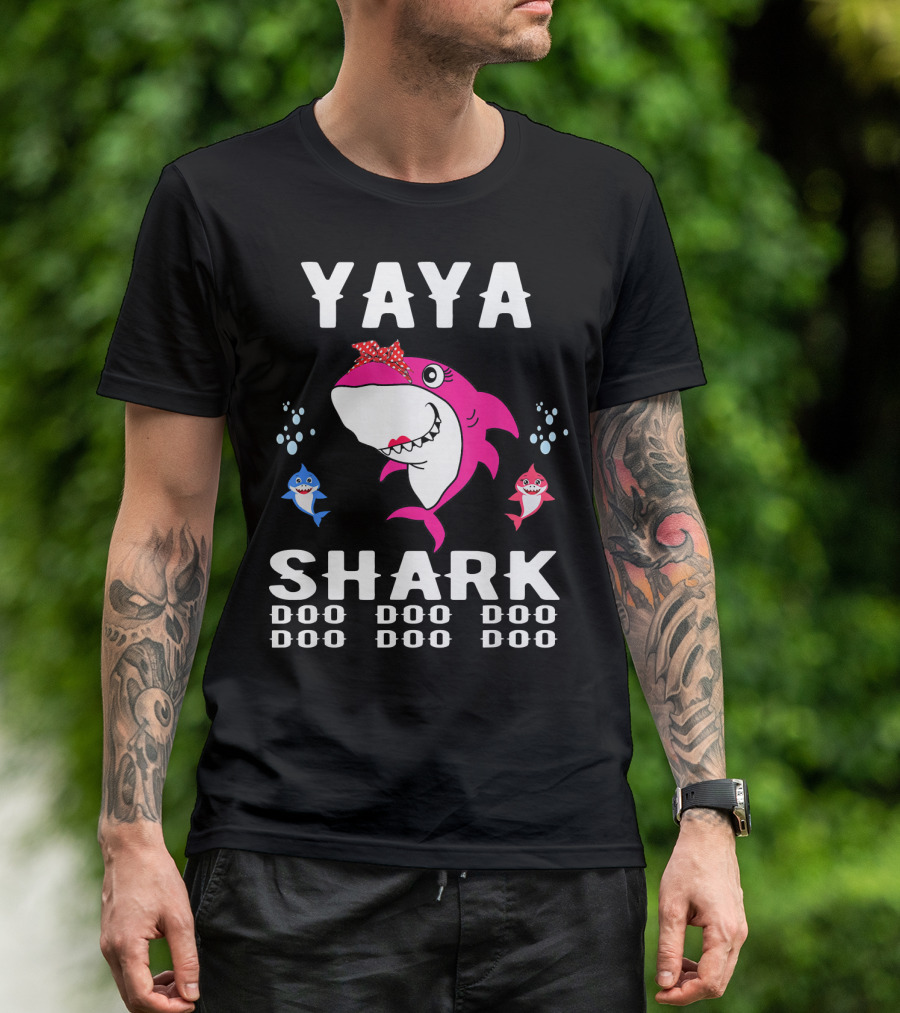 Yaya Shark Doo Doo Doo Doo Doo Doo Pink And Blue Sharks T-Shirt