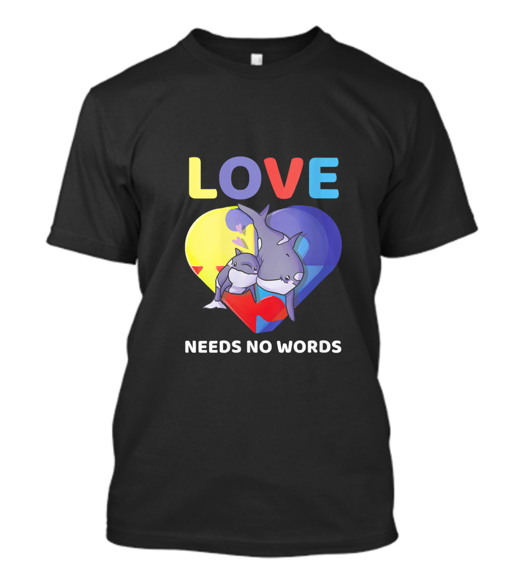 LOVE Needs No Words Autism Awareness Heart With Sharks T-Shirt