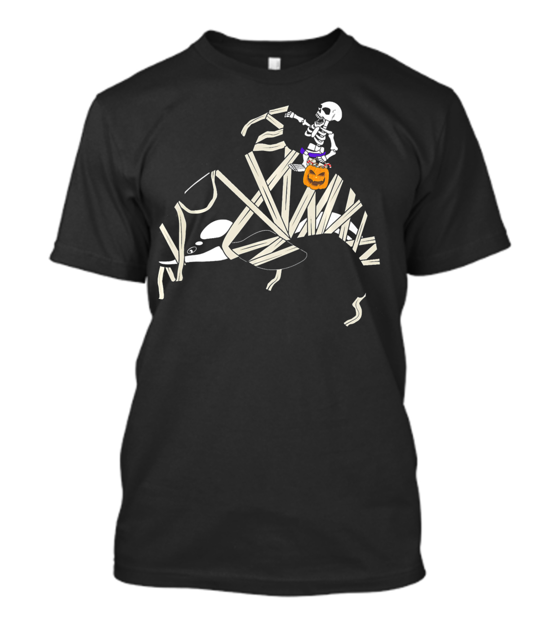Skeleton Riding Mummy Orca Halloween Pumpkin Retro Killer Whale T-Shirt