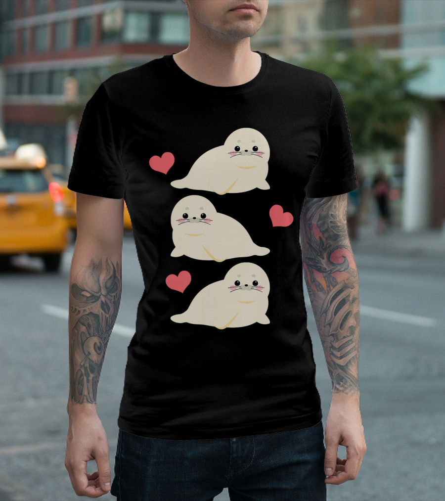Sea Lions Make Me Happy Surrounded by Hearts T-Shirt
