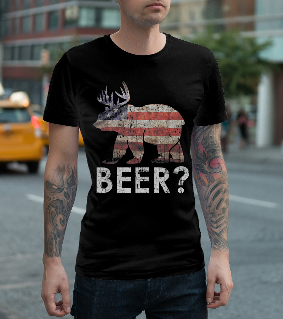 Beer Deer Bear American Flag Joke T-Shirt