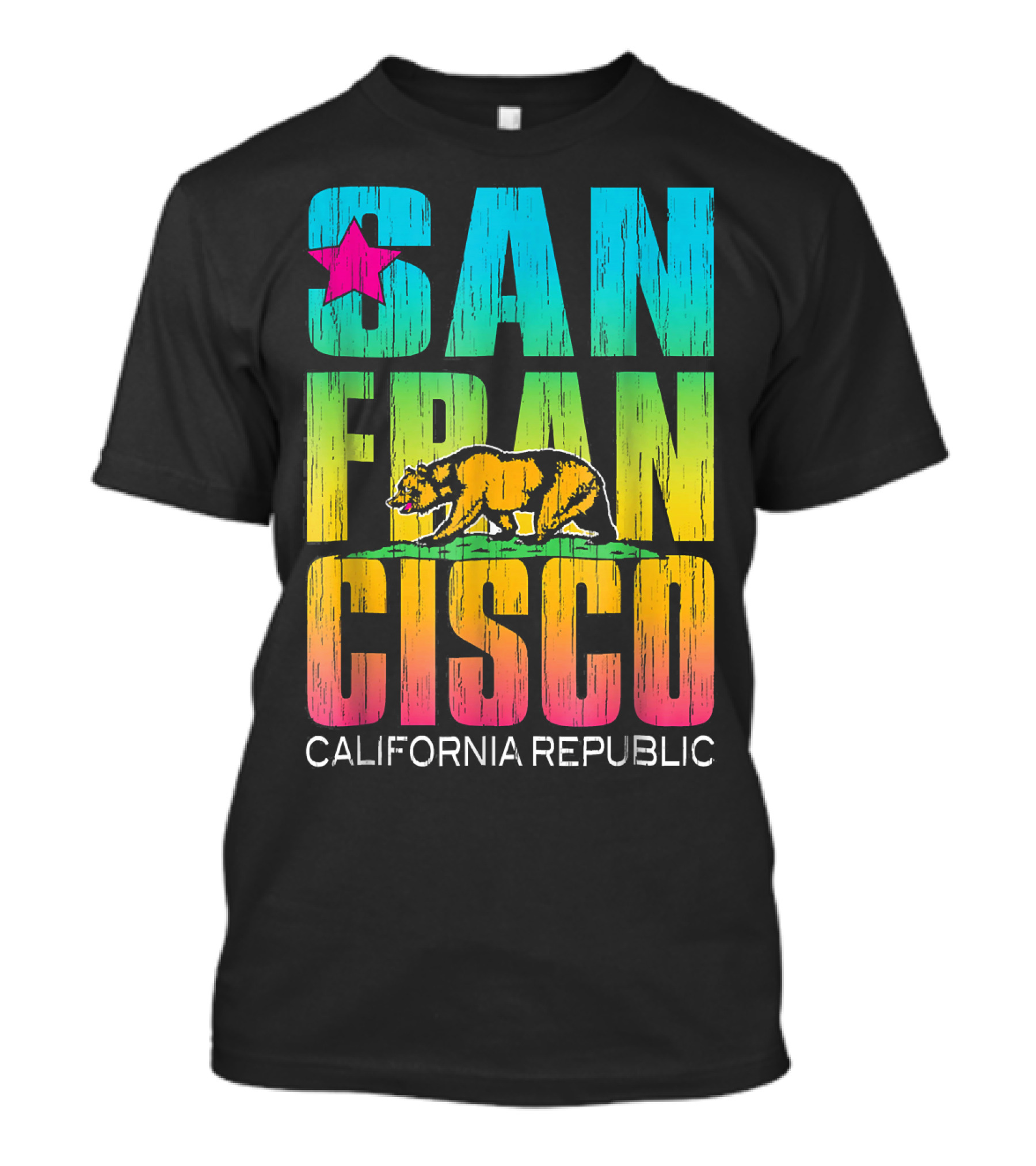 San Francisco California Republic Rainbow Bear Star T-Shirt