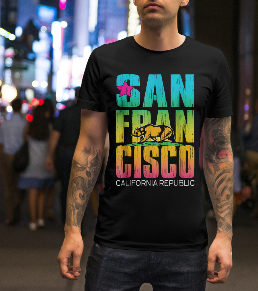 San Francisco California Republic Rainbow Bear Star T-Shirt