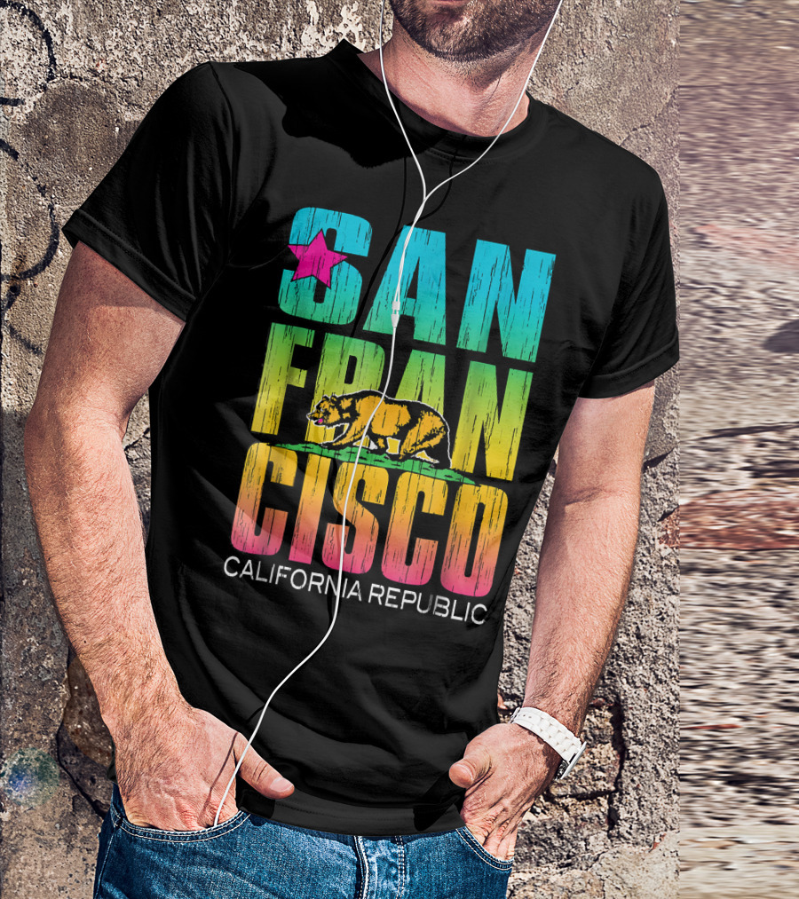 San Francisco California Republic Rainbow Bear Star T-Shirt