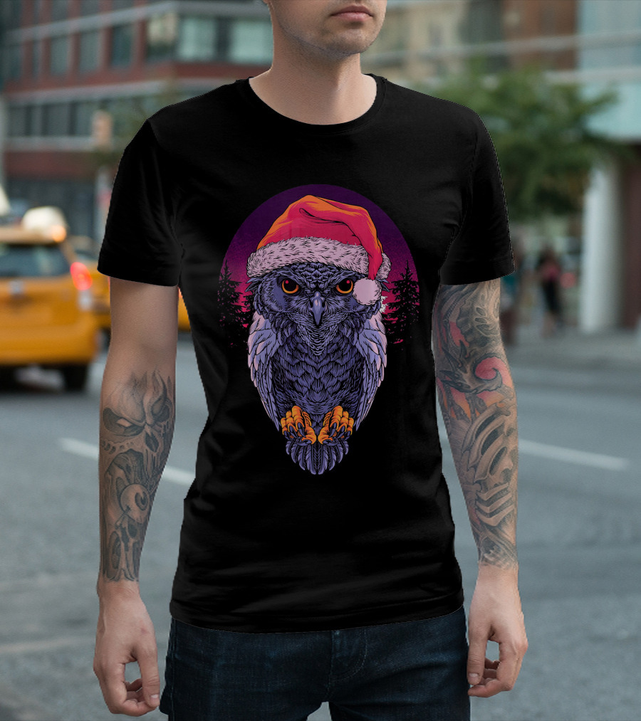 Awful Christmas Owl With Santa Hat For New Year T-Shirt