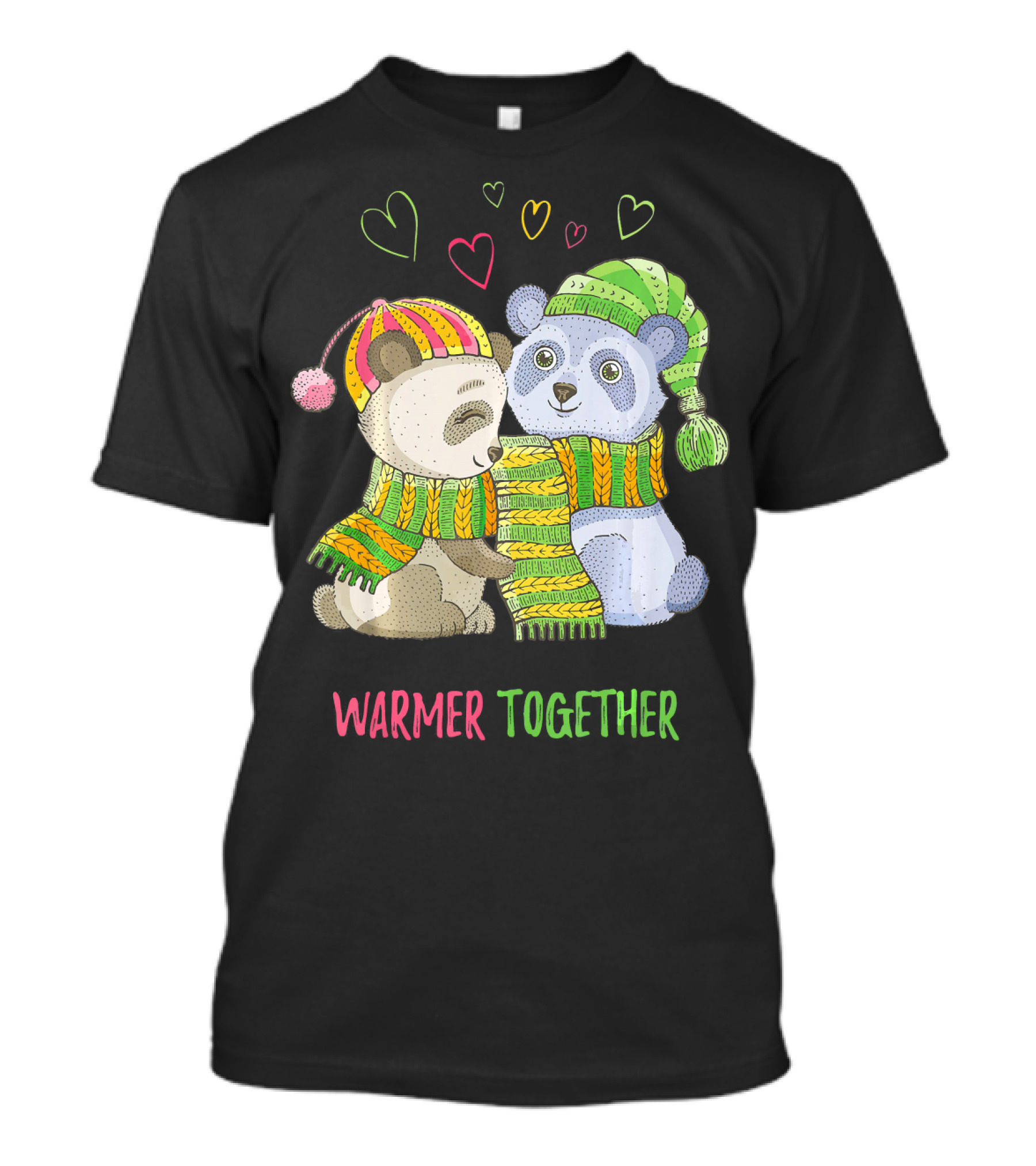 Warmer Together Christmas Cute Panda Bear With Hearts T-Shirt