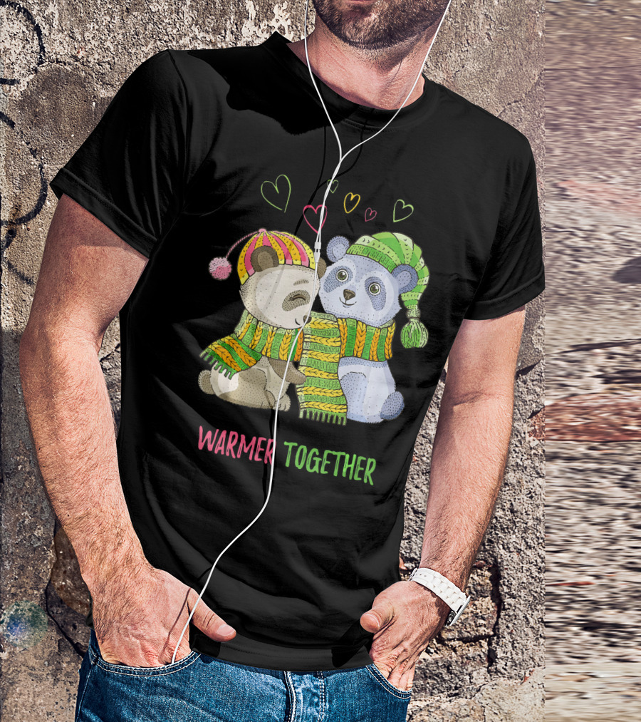 Warmer Together Christmas Cute Panda Bear With Hearts T-Shirt