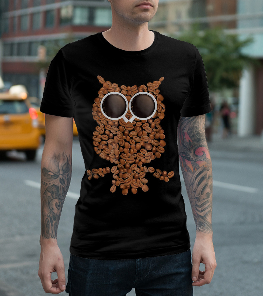 Coffee Beans Owl With Cup Eyes T-Shirt