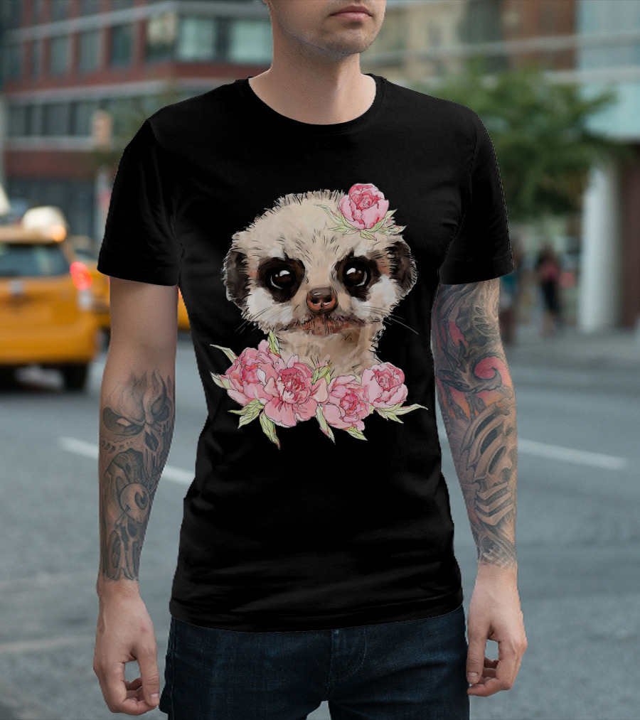 Cute Meerkat Surrounded by Pink Flowers T-Shirt