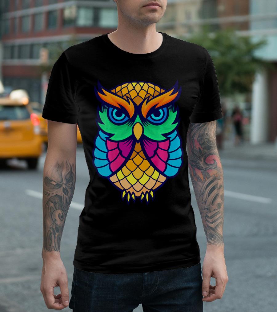 Bright Colorful Crochet Owl Design Owl Decor T-Shirt