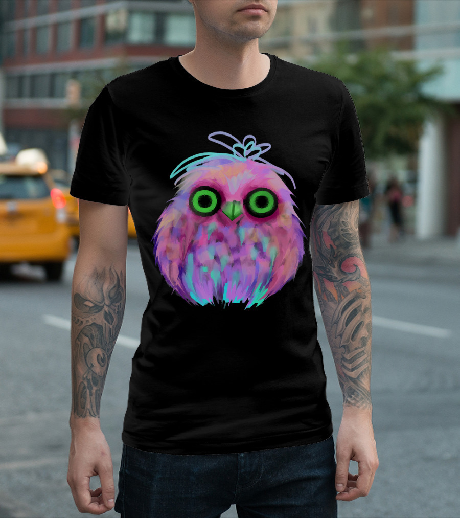 Colorful Rainbow Owl With Vibrant Neon Features T-Shirt