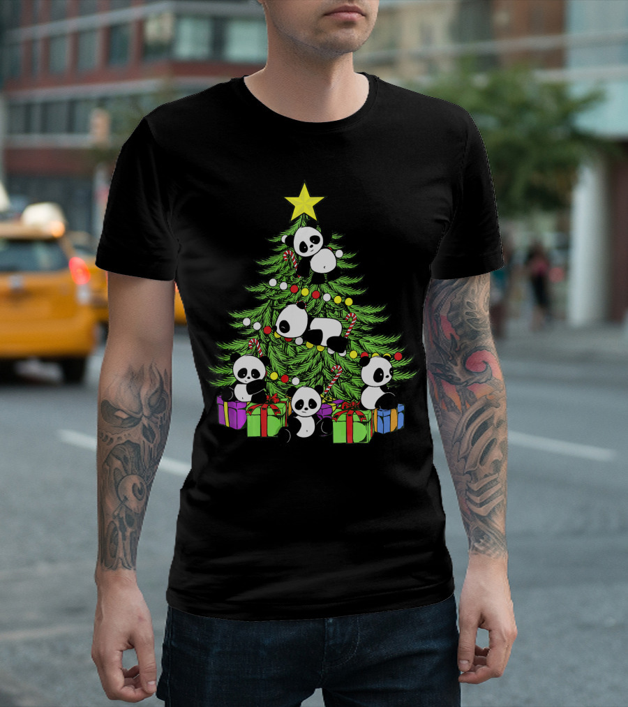 Christmas Tree Lights Kawaii Panda Holiday Party T-Shirt
