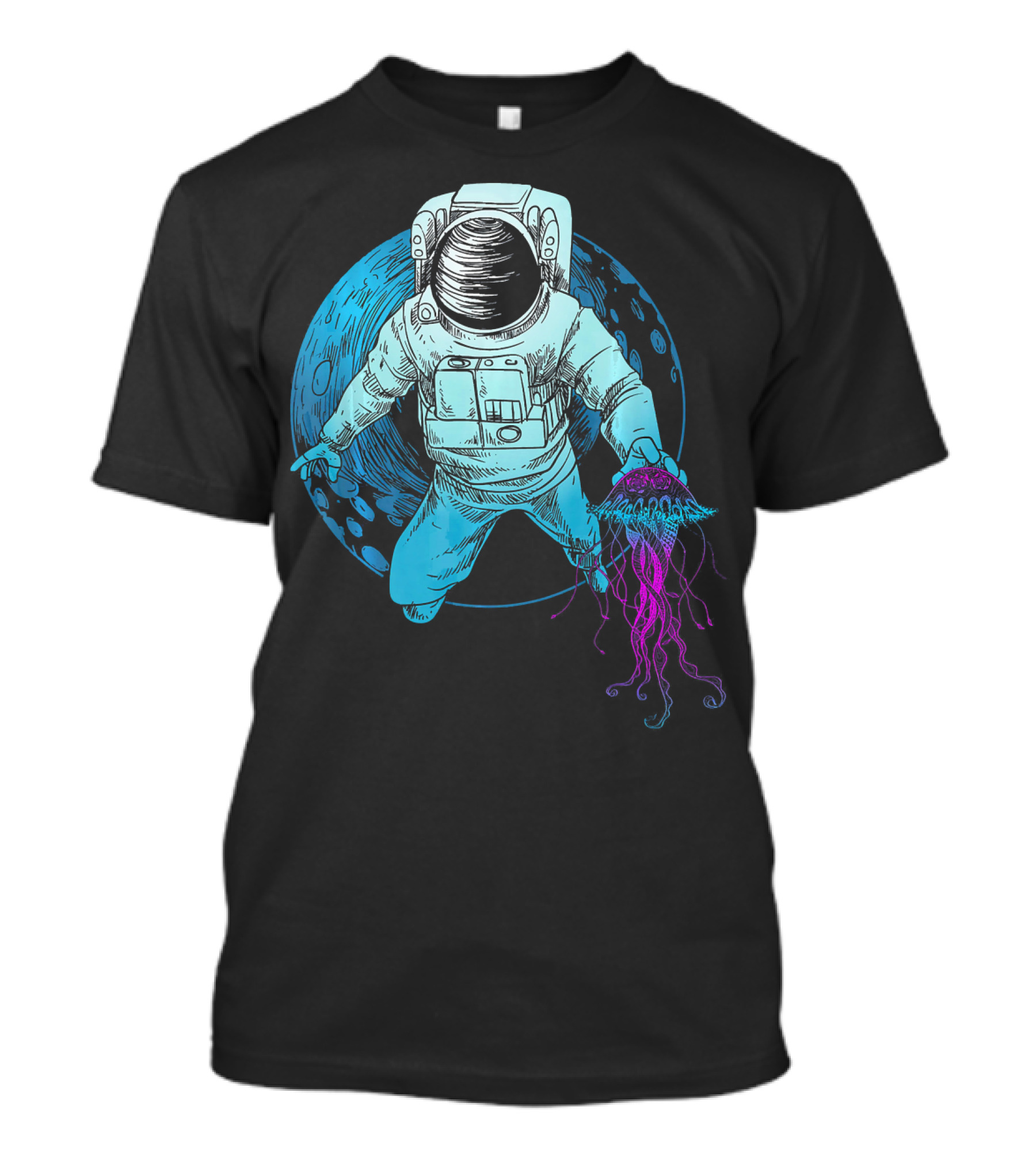 Astronaut With Jellyfish In Space And Underwater Fusion T-Shirt