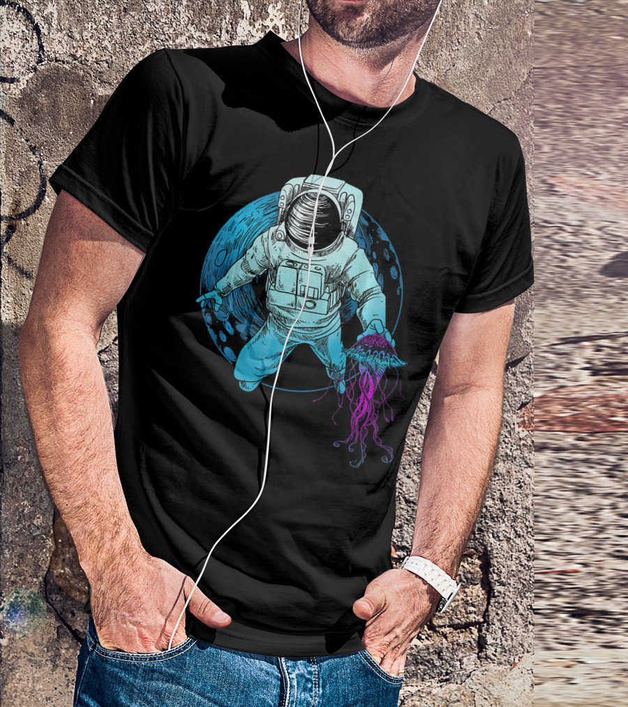 Astronaut With Jellyfish In Space And Underwater Fusion T-Shirt