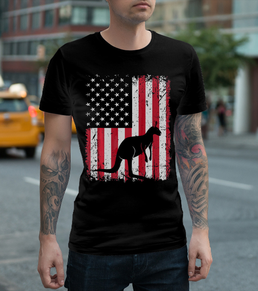 American Flag Kangaroo Animal Vintage Patriotic T-Shirt