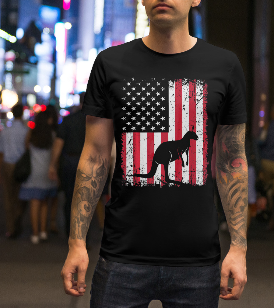 American Flag Kangaroo Animal Vintage Patriotic T-Shirt
