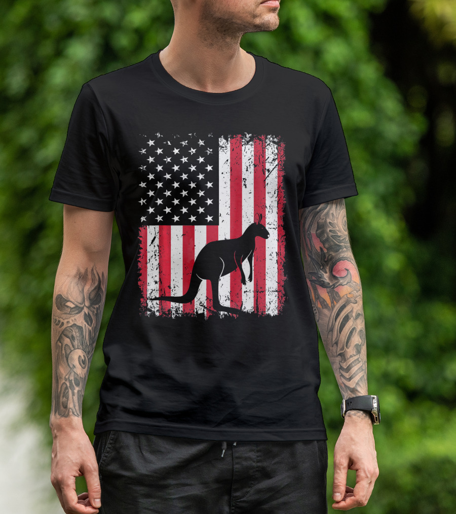 American Flag Kangaroo Animal Vintage Patriotic T-Shirt