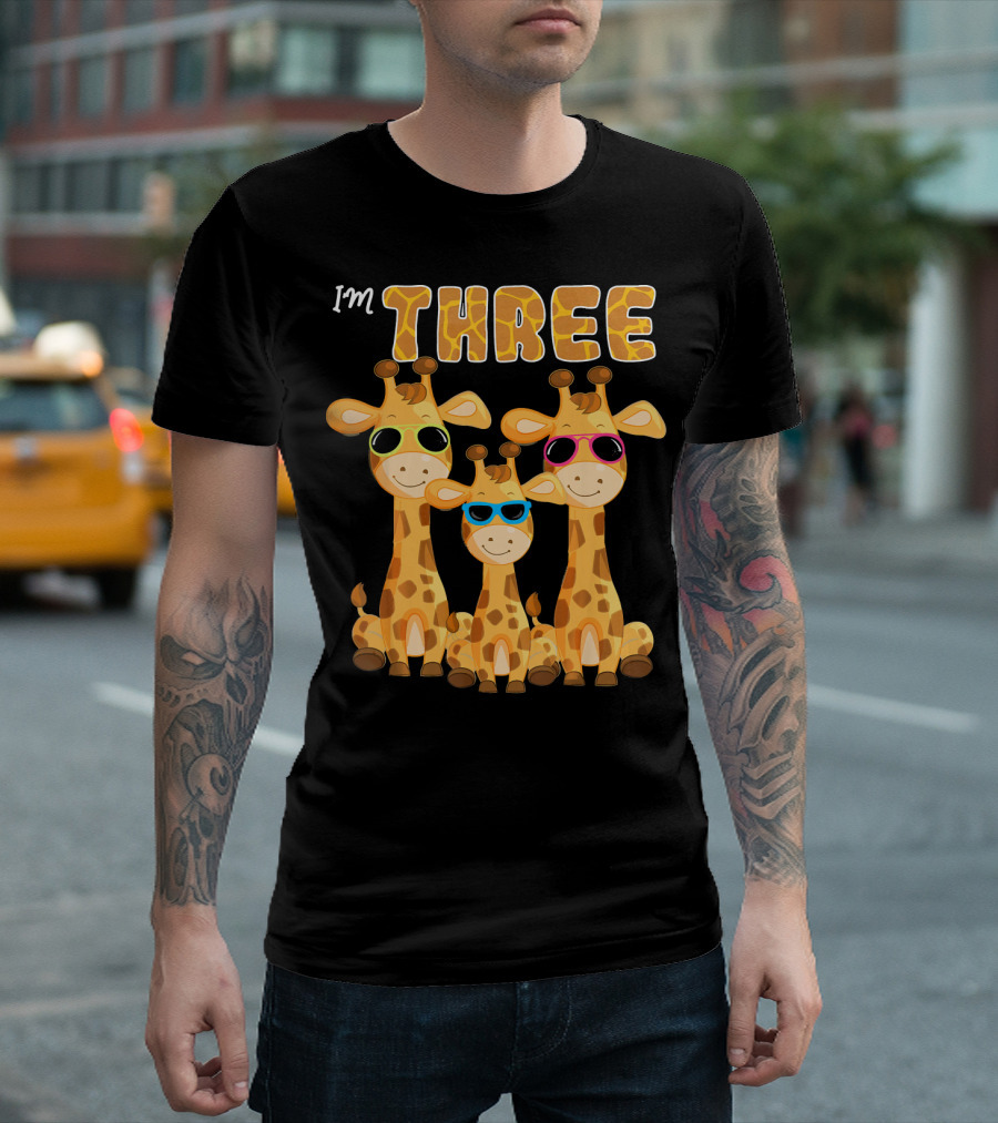 I'm Three Cool Giraffe 3rd Birthday Party 3 Year T-Shirt