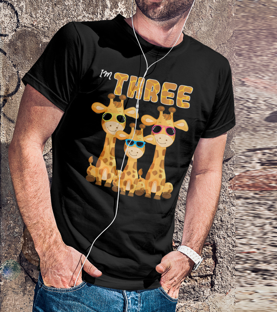 I'm Three Cool Giraffe 3rd Birthday Party 3 Year T-Shirt