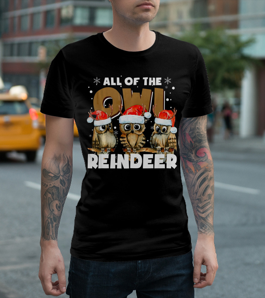 All Of The Owl Reindeer Santa Hats T-Shirt
