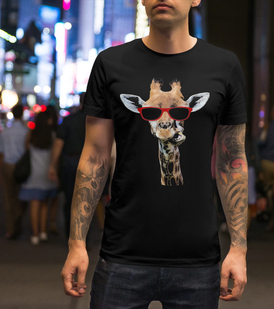 Cool Giraffe With Red Sunglasses T-Shirt