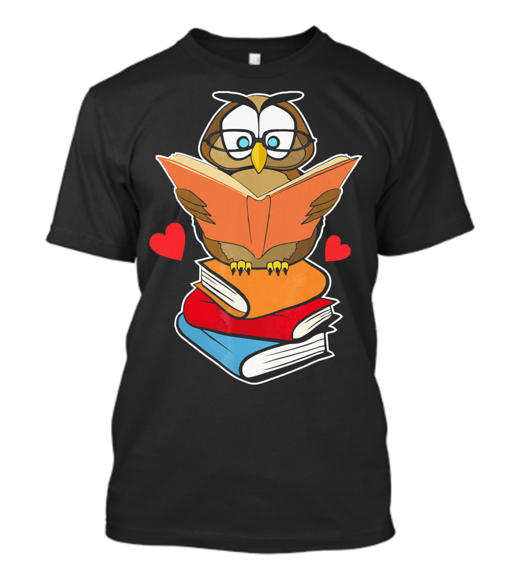 Cute Owl With Glasses Reading Books Surrounded By Hearts I Love Reading T-Shirt