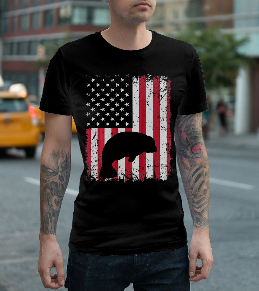 American Flag Manatee Silhouette T-Shirt