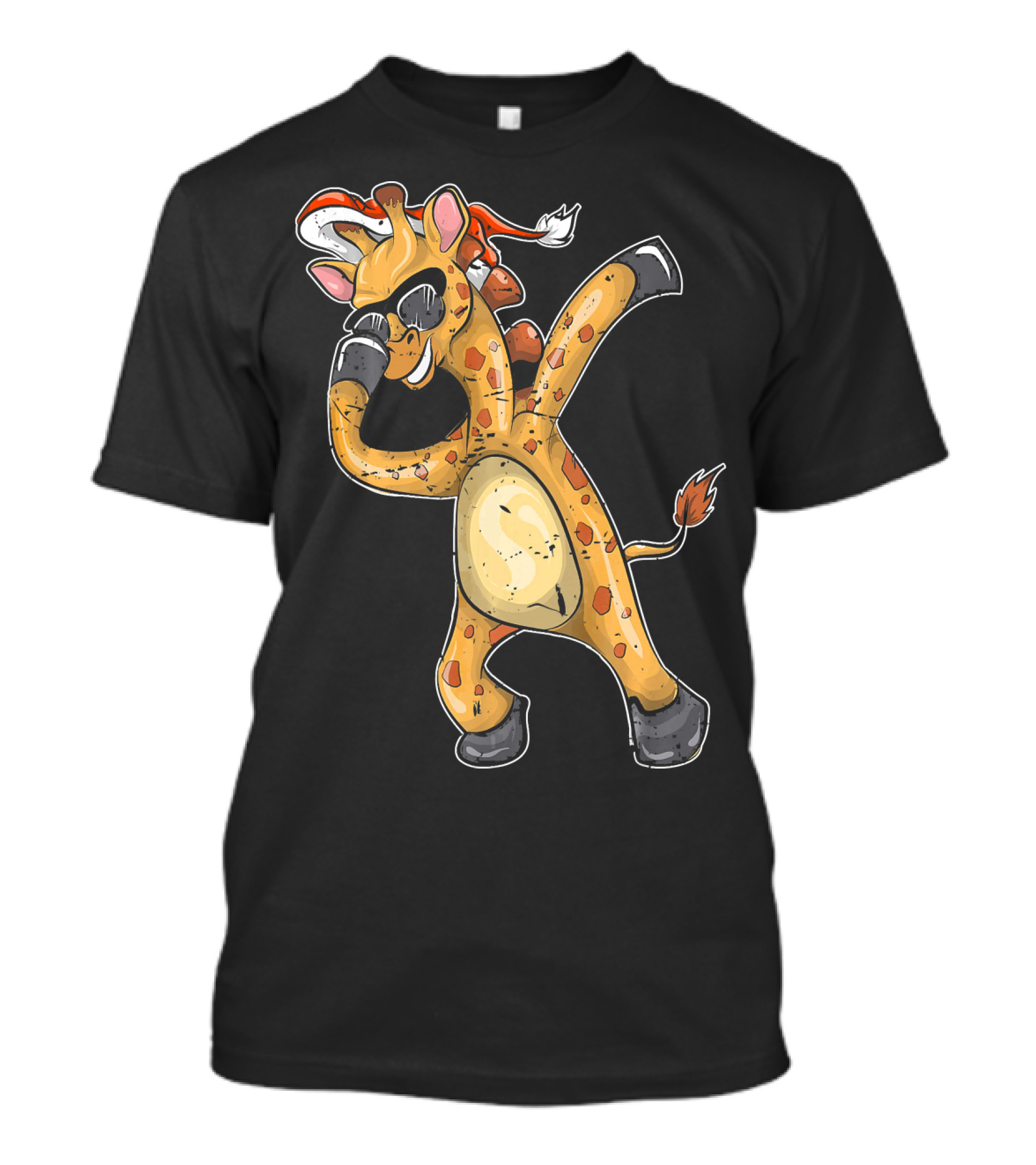 Christmas Animal Dabbing Giraffe Santa Hat Sunglasses T-Shirt