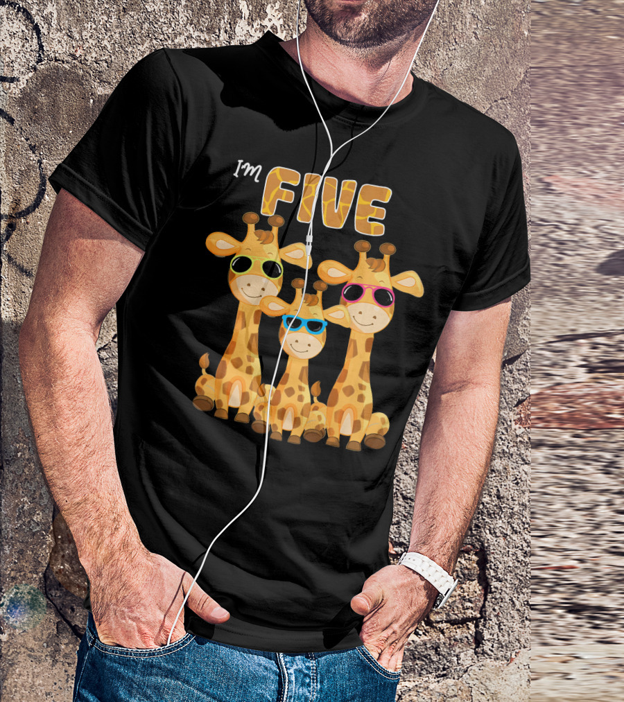 I'm Five Cool Giraffe Birthday Party 5 Year T-Shirt