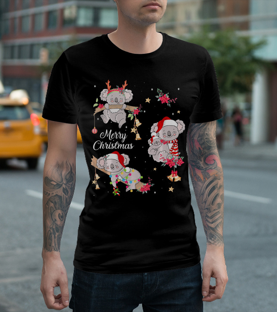 Cute Koala Merry Christmas Santa Hat Xmas Ornaments T-Shirt