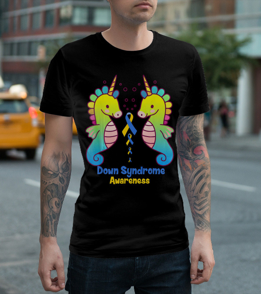 Down Syndrome Awareness Cute Seahorse Unicorn T-Shirt