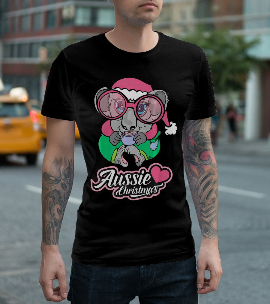 Aussie Christmas Koala With Heart And Festive Glasses T-Shirt