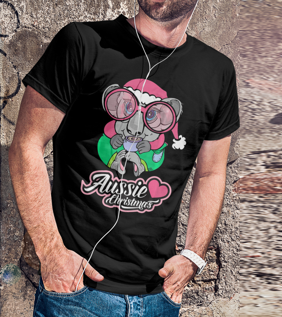 Aussie Christmas Koala With Heart And Festive Glasses T-Shirt