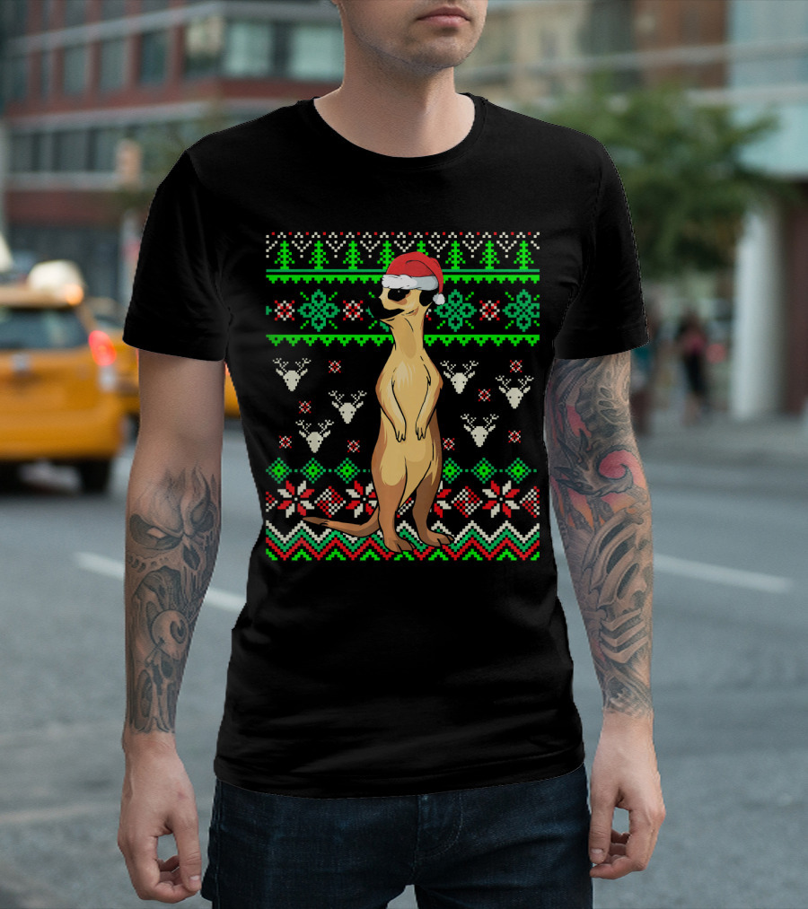Meerkat Santa Hat Ugly Christmas Sweater Africa Zoo Animal T-Shirt