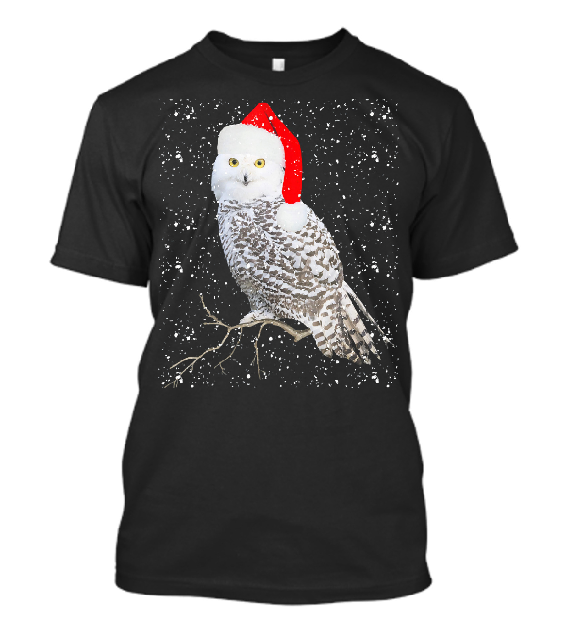 Snowy Owl Wearing Santa Hat In Winter Snowflakes T-Shirt