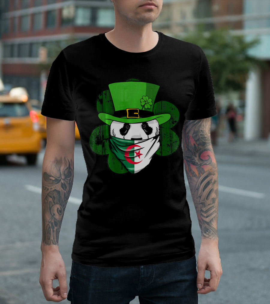 Algerian Panda in Green Irish Clover Hat and Bandana T-Shirt
