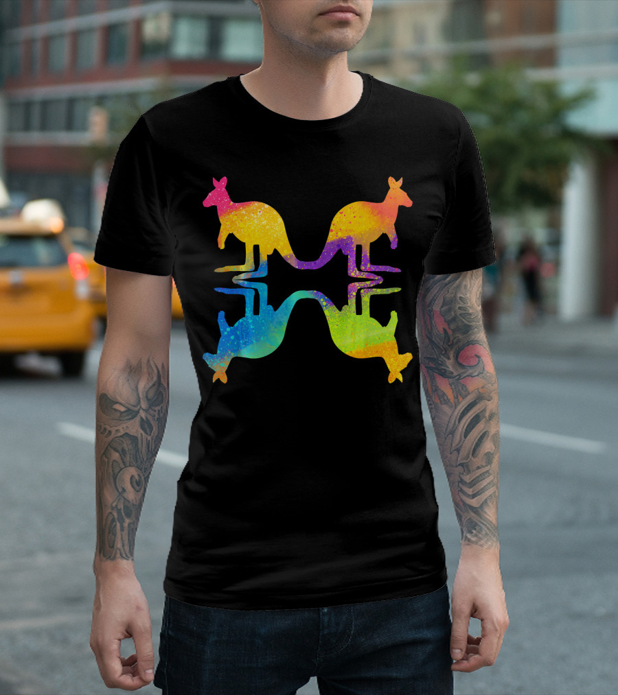 Australia Zoo Animal Lover Rainbow Kangaroo Kan T-Shirt