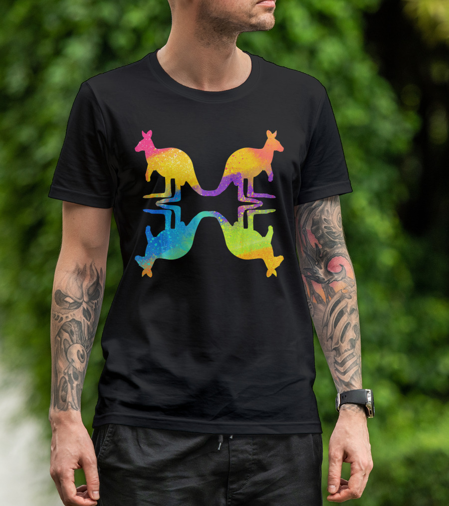 Australia Zoo Animal Lover Rainbow Kangaroo Kan T-Shirt