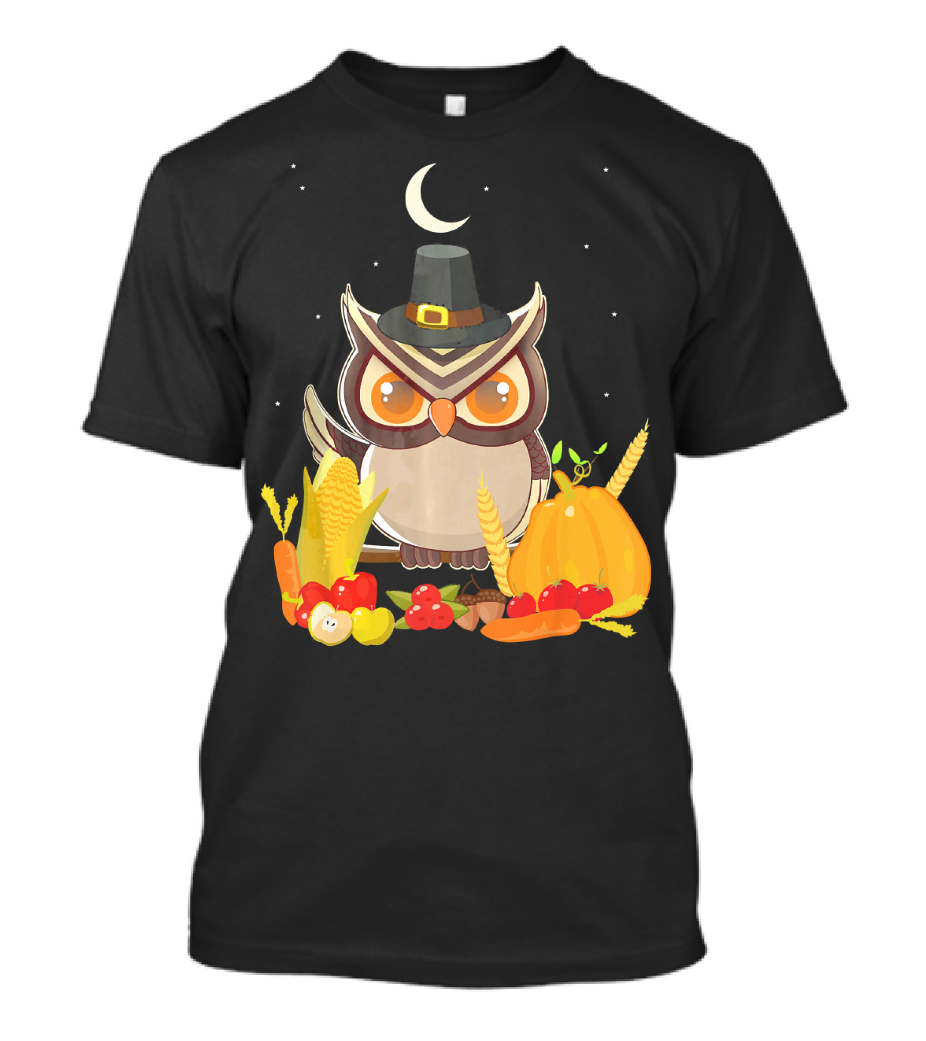 Cute Pilgrim Night Owl Thanksgiving Harvest T-Shirt