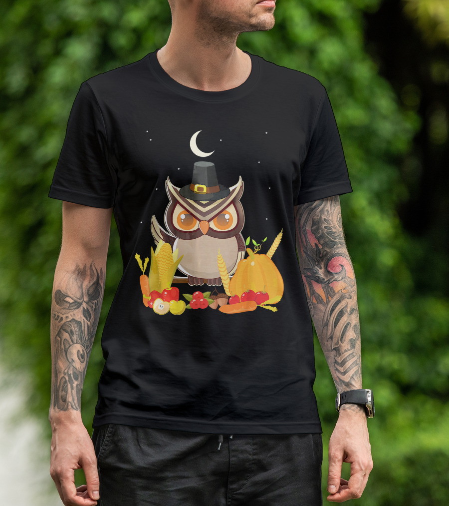 Cute Pilgrim Night Owl Thanksgiving Harvest T-Shirt