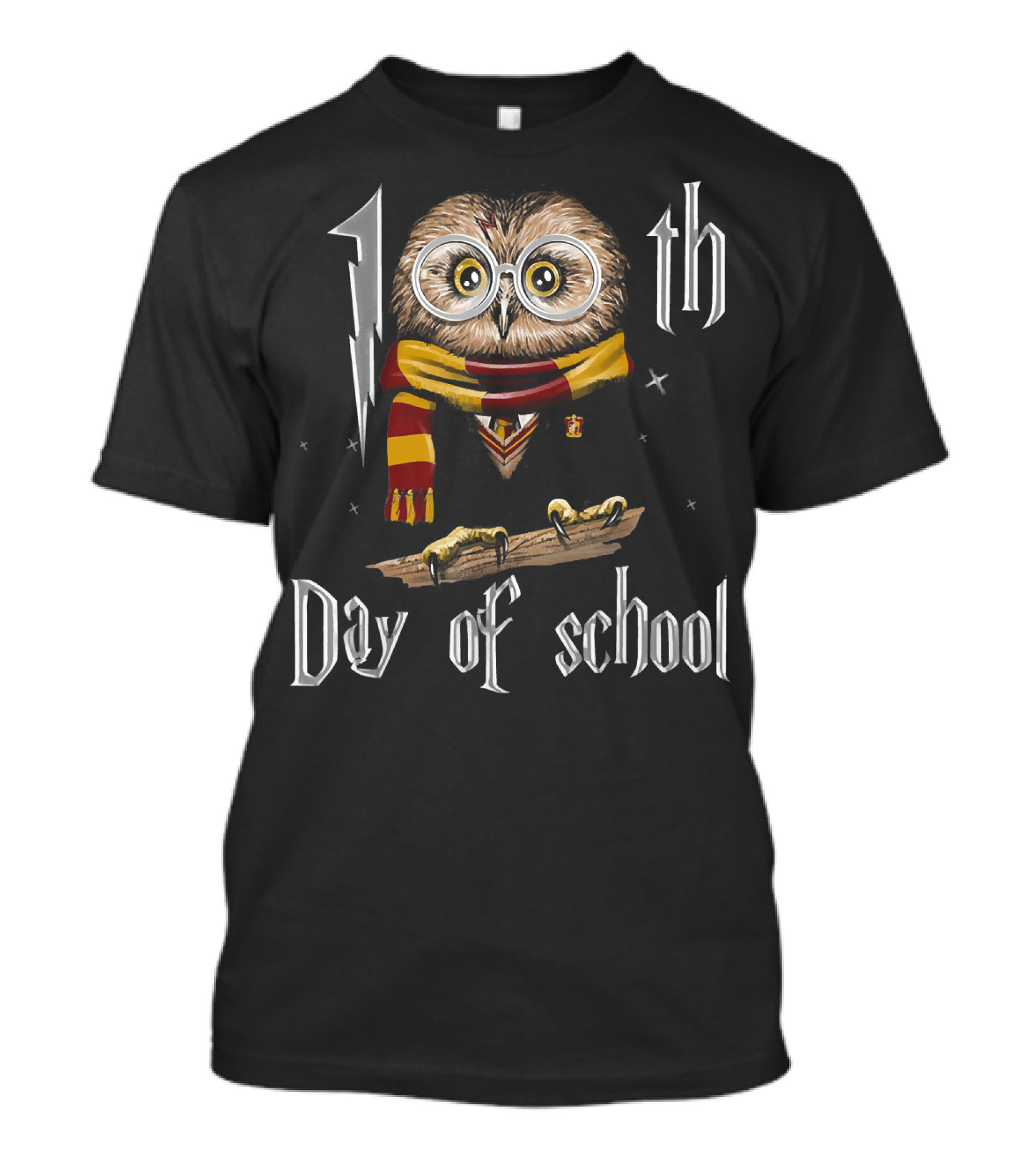 100th Day Of School Owl Wizarding Magic Scarf Glasses Novelty T-Shirt