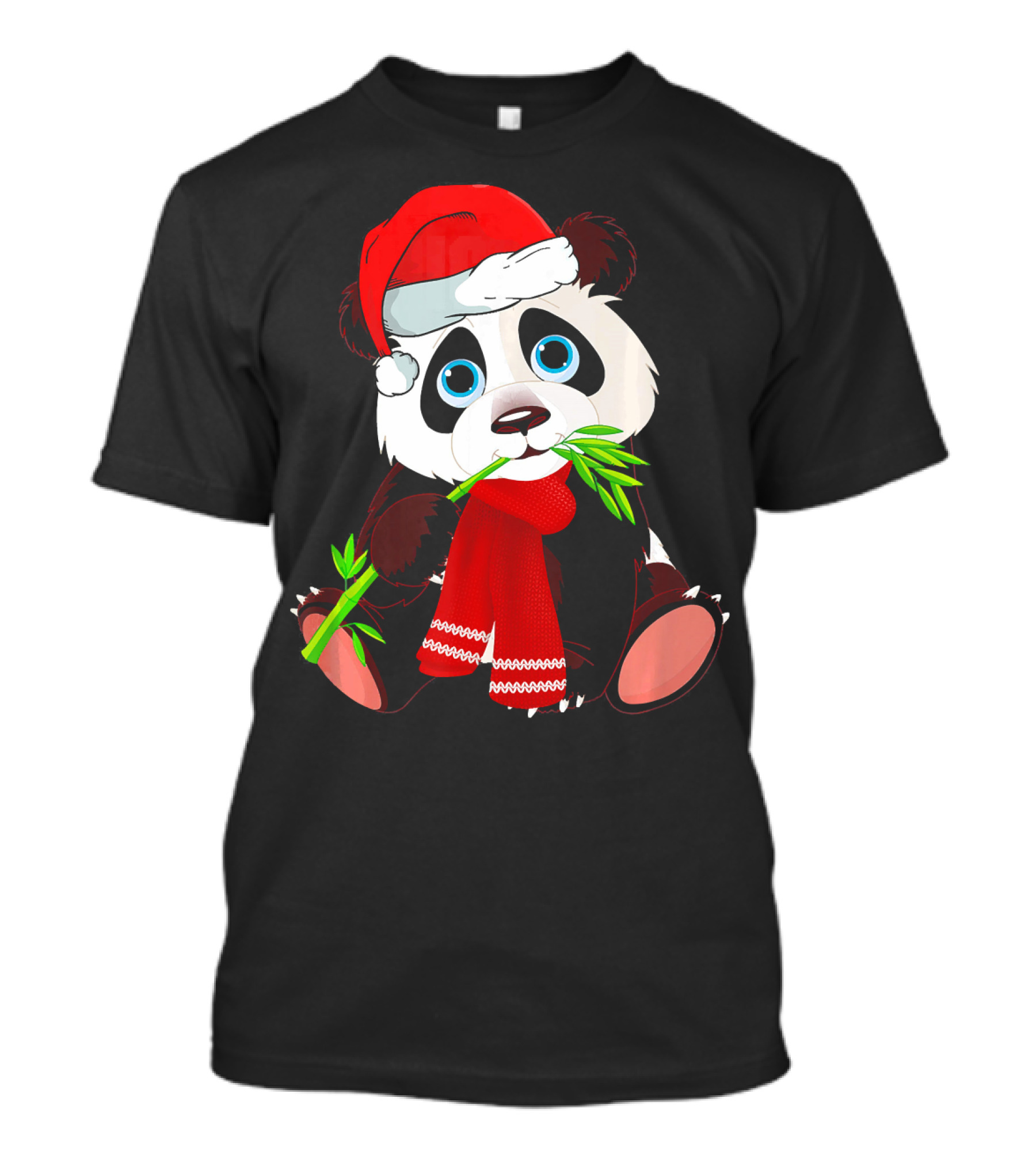 Christmas Panda Funny Winter Santa Hat Bamboo T-Shirt