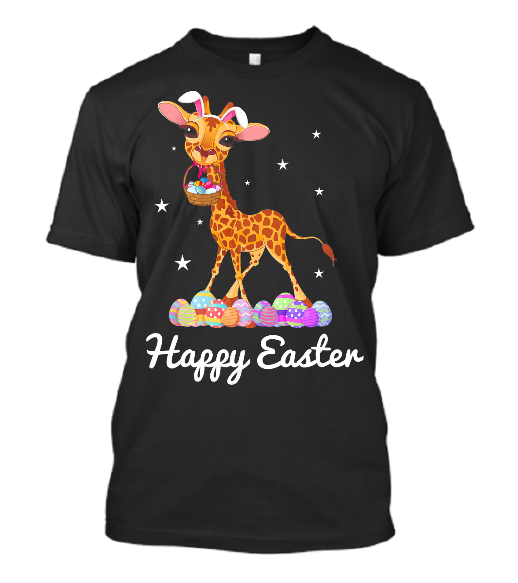 Happy Easter Cute Giraffe With Bunny Ears And Eggs T-Shirt