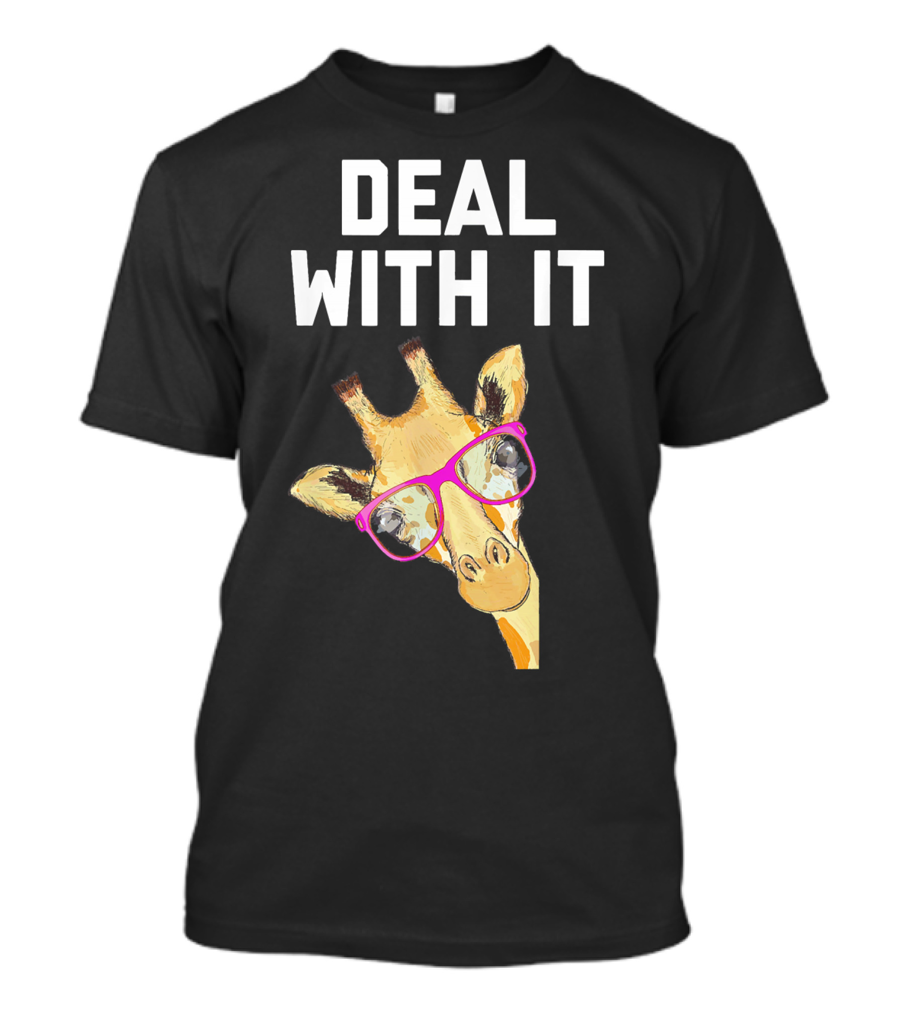Deal With It Cute Giraffe Pink Glasses T-Shirt