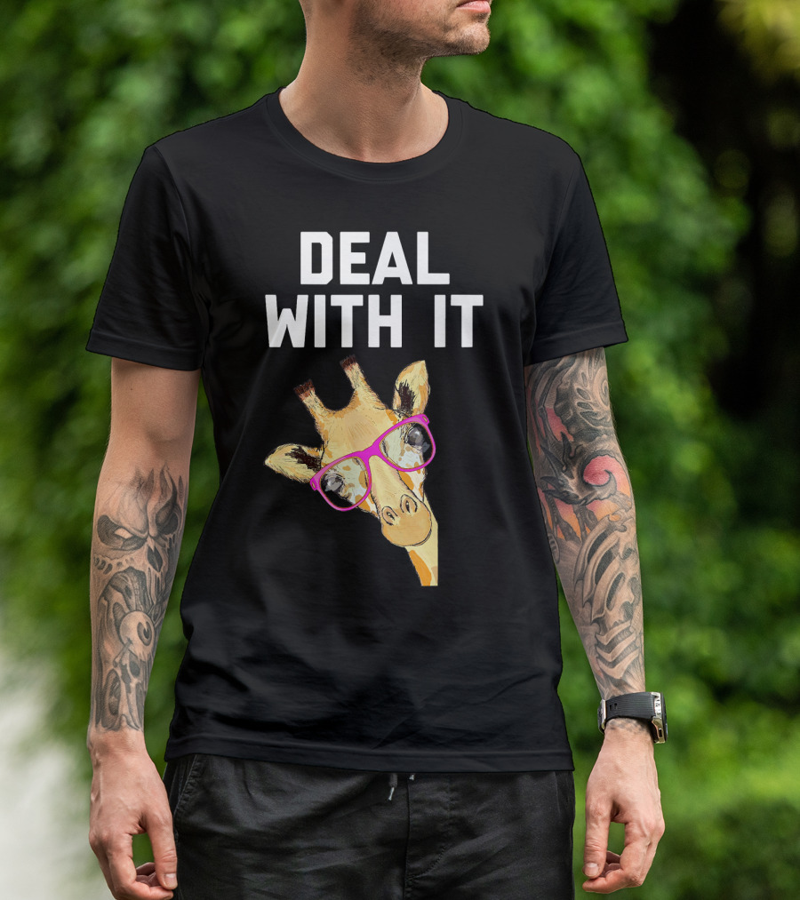Deal With It Cute Giraffe Pink Glasses T-Shirt
