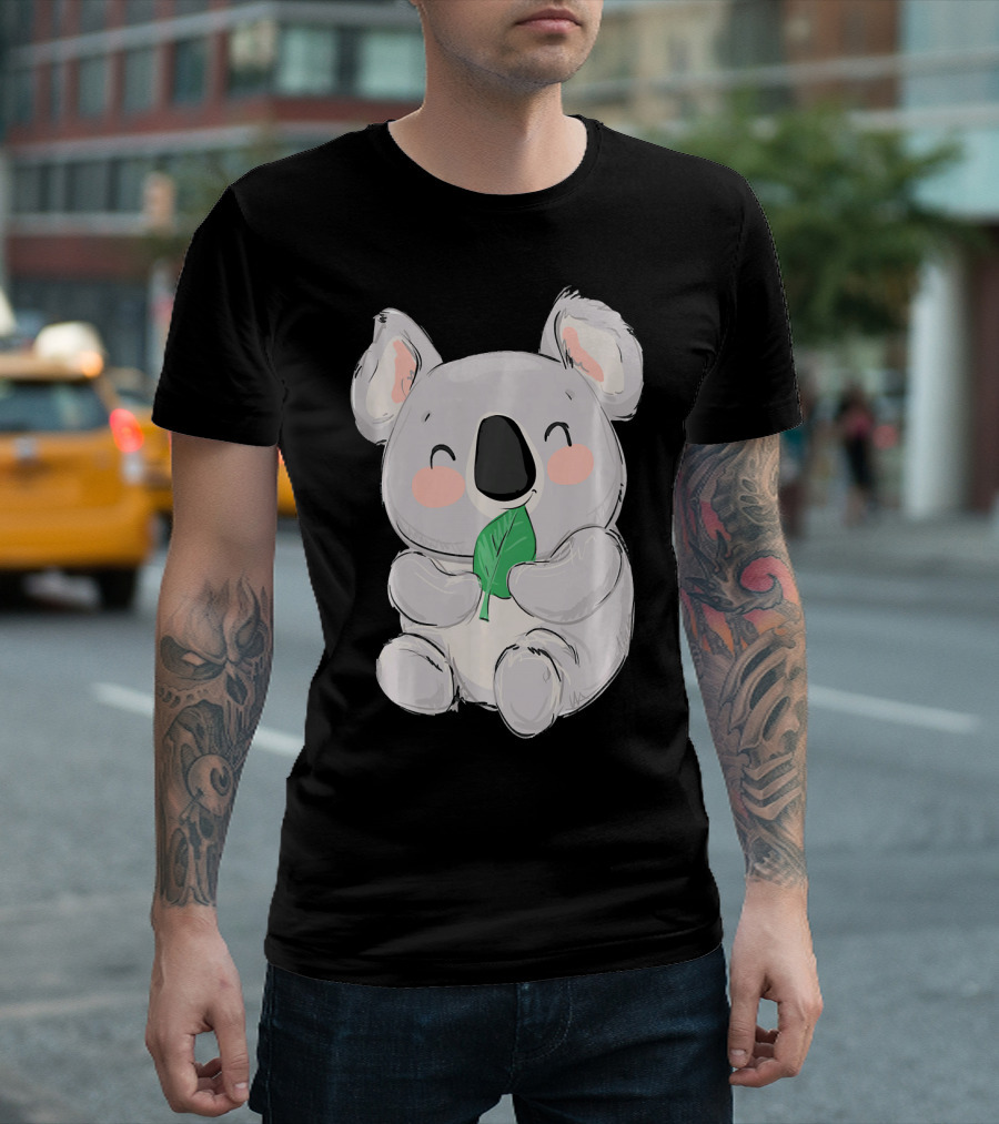Adorable Koala Bear with Leaf Illustration Australian Animal T-Shirt
