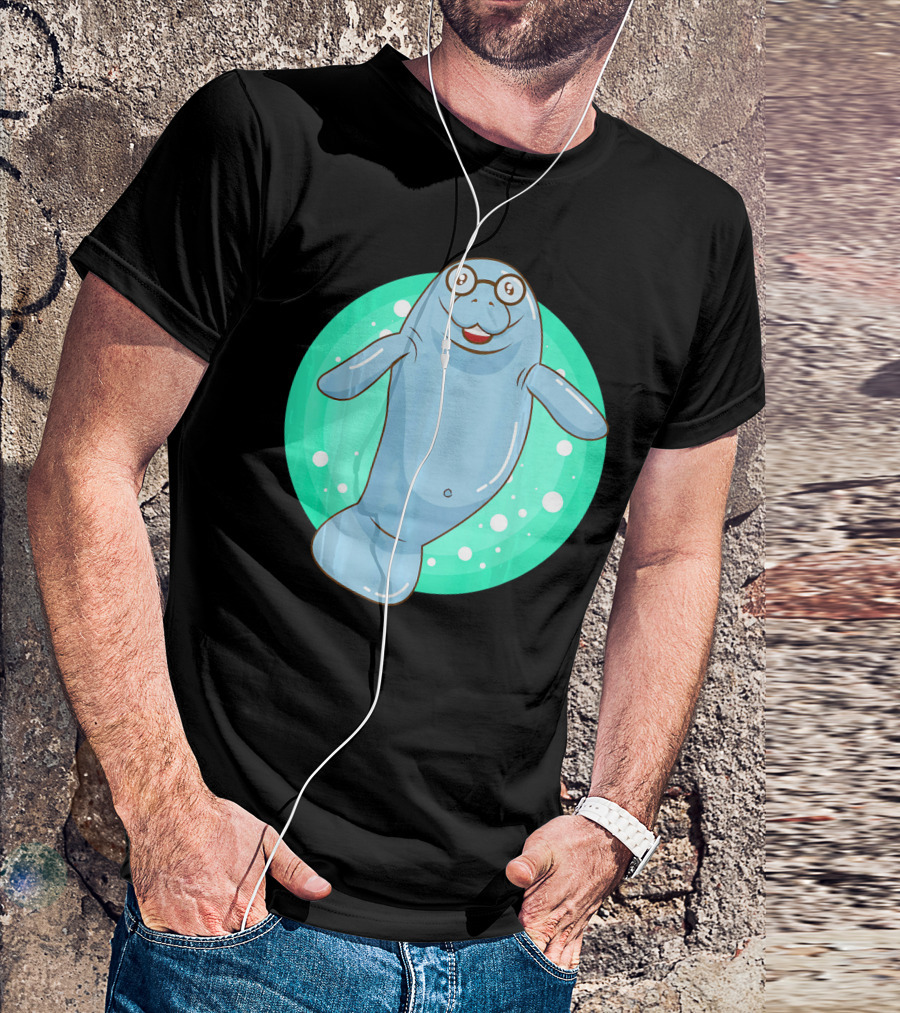 Cute Manatee With Glasses Unique Nerd T-Shirt